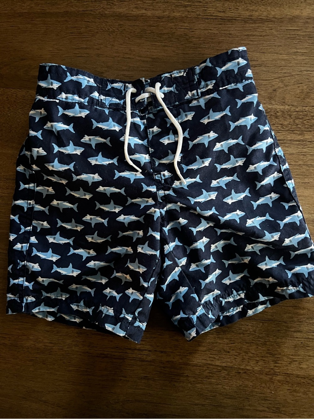 Janie and Jack Boys Navy Blue Shark Print Swim Trunks